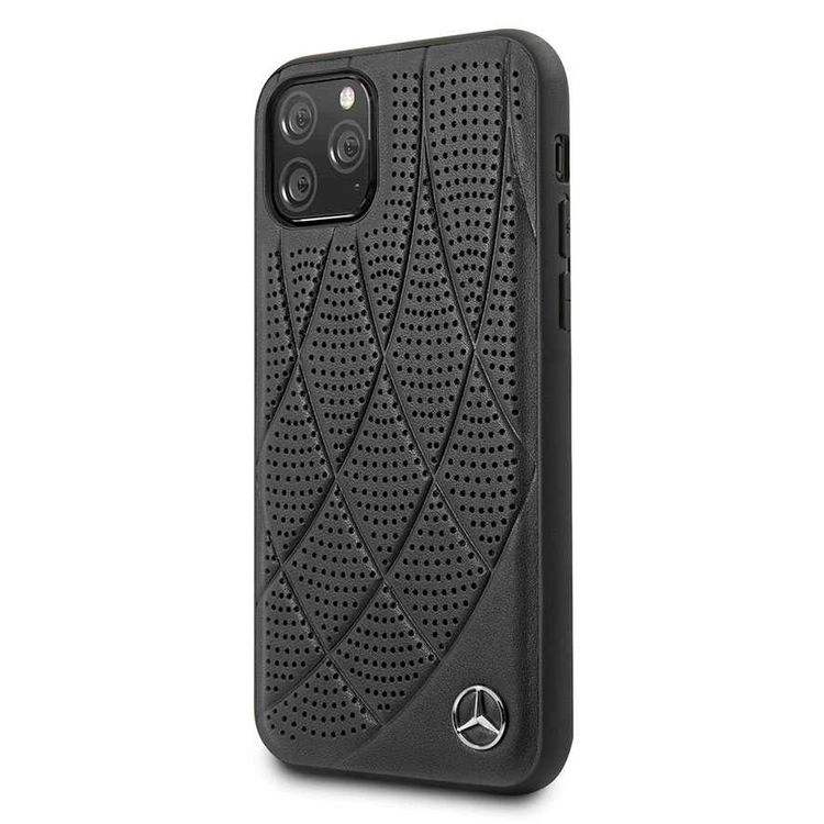 Mercedes-Benz Hard Case Quilted Perforated Genuine Leather For iPhone 11 Pro - Black