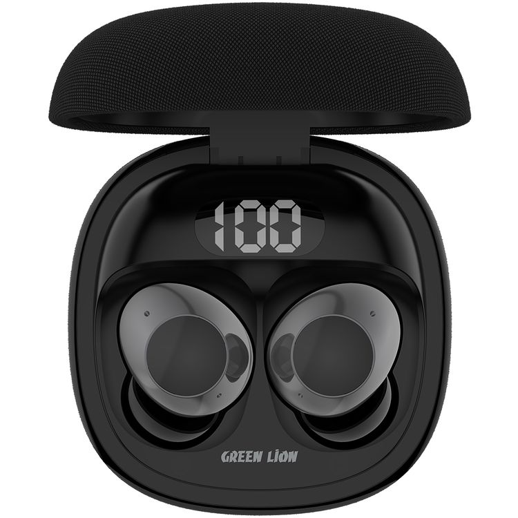 سماعات الأذن اللاسلكية الحقيقية جرين ليون مالبون مع ENC، ميكروفونات مزدوجة، منفذ شحن Type-C، إصدار بلوتوث 5.4. مدى بلوتوث 10 متر، بطارية حقيبة بسعة 300 مللي أمبير، وقت شحن ساعتين، وقت استعداد 21 ساعة، عرض حالة البطارية - باللون الأسود.
