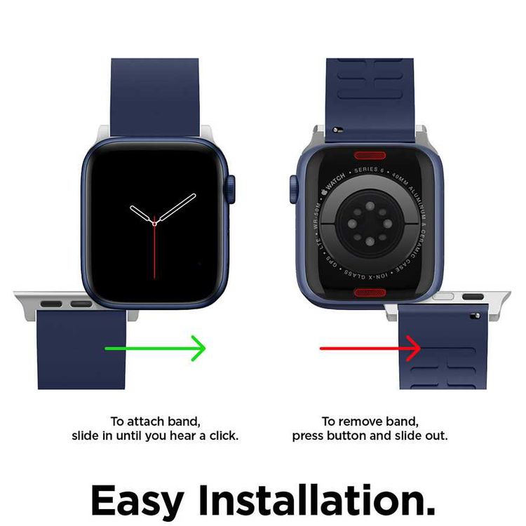 Elago Premium Fluoro Rubber Strap, Fit & Comfortable Replacement Wrist Band, Adjustable Straps Compatible for Apple Watch 44mm - Jean Indigo