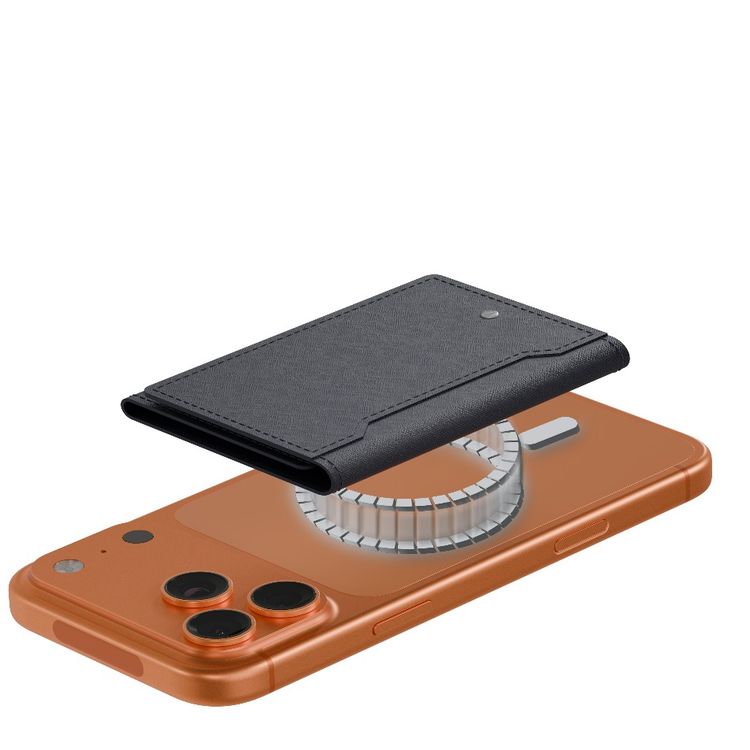 Levelo Mitte 8-in-1 MagSafe Cardholder Wallet with 17 Integrated Strong Magnets, 8 Card Slots, Saffiano Leather Material, Foldable Design - Black