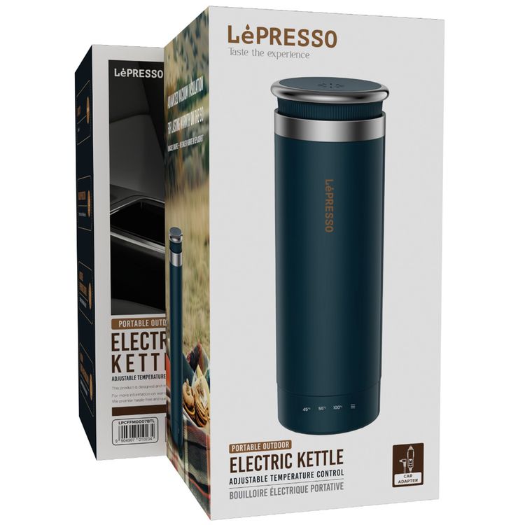 LePresso Portable Outdoor Electric Kettle with 300mL Capacity, Adjustable Temperature Control, Boil Dry Protection, 96W Power, Vacuum Double-Layer Insulation - Blue Teal