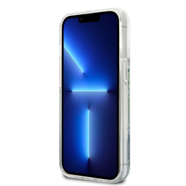 CG MOBILE Guess GUHCP13XLFLSN Liquid Glitter Hard Case, Charms Hard Phone Case, Compatible for iPhone 13 Pro Max, Shock-Absorption Mobile Case Officially Licensed - Flower Green