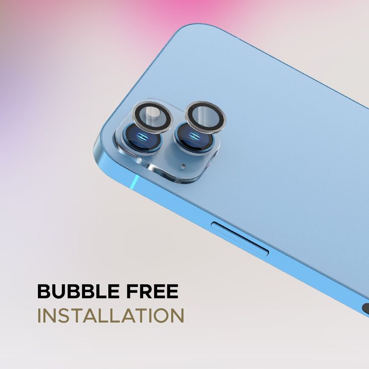 LEVELO Lucent Duo Lens Protector Compatible for iPhone 13 Mini & 13 (2pcs), 9H Hardness, Bubble Free, Ultra Thin & Full Coverage, Camera Lens Protector, Anti-Scratch - Silver