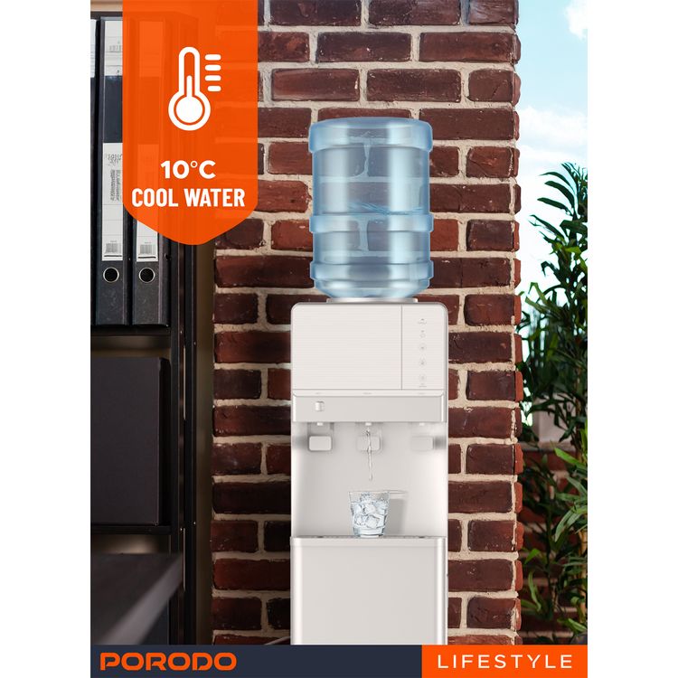 Porodo Lifestyle Water Dispenser & Ice Maker with 5°C - 10°C Cold Water Temperature, Child Safety Lock, Energy Efficient, Top Load Design, 9 Pieces of Ice per Cycle - Silver