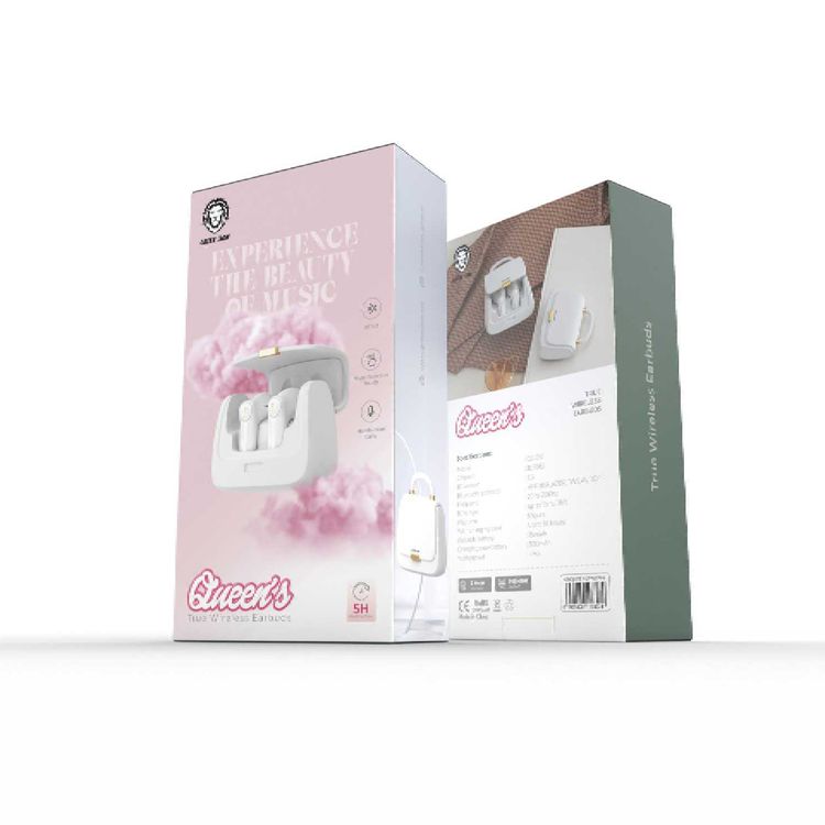 Green Lion Queen's Mini Bag Style True Wireless Earbuds, JL6983 Chipset, Bluetooth Version 5.3, Up to 15 m Bluetooth Range, 5 Hours Playtime, Up to 16 Hours with Charging Case, 300 mAh Charging Case Battery, IPX4 Water Resistance Level - White