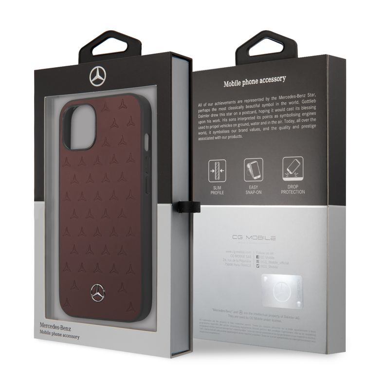 CG MOBILE Mercedes Benz Genuine Leather Hard Case Quilted Stars Pattern Metal Star Logo Compatible for iPhone 13 Pro Max (6.7") Easy Access to All Ports, Anti-Scratch, Shock Absorption Back Cover Suitable with Wireless Charging Officially Licensed