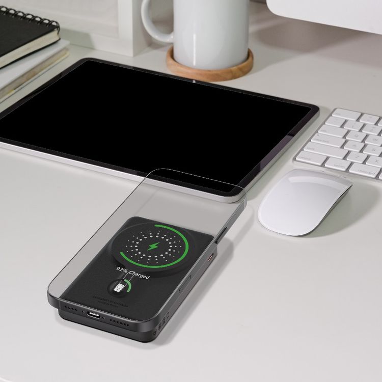 Levelo Marabella MagSafe Leather 10000mAh Power Bank with OLED Battery Status Display, N52 Magnets, 15W Wireless Charging, 20W Power Delivery, Overcurrent Protection - Dusk Black