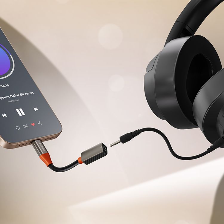 Porodo AudioLink USB-C to 3.5mm Audio Jack Adapter with 10cm Length, Braided Nylon with Aluminum Shell Material, Built-in DAC Chip, Tangle-Free Design, Plug & Play, High-Fidelity Audio - Black / Orange