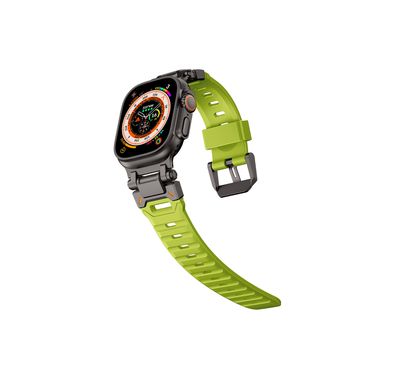 Levelo Kyoto Watch Strap, Apple Watch SE 9/8/7/6/5 (46/49mm), Fluoro Rubber & Stainless Steel Finish, Chemical Resistance, Hypoallergenic, 24/7 Wearability - Acid Green