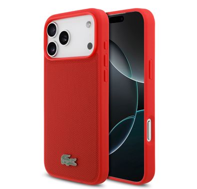 Lacoste MagSafe PU Leather Hard Case with Iconic Petit Pique Logo for iPhone 17 Pro, Drop Protection, Slim Profile, Easy Snap-On Design, Sustainable Packaging - Red