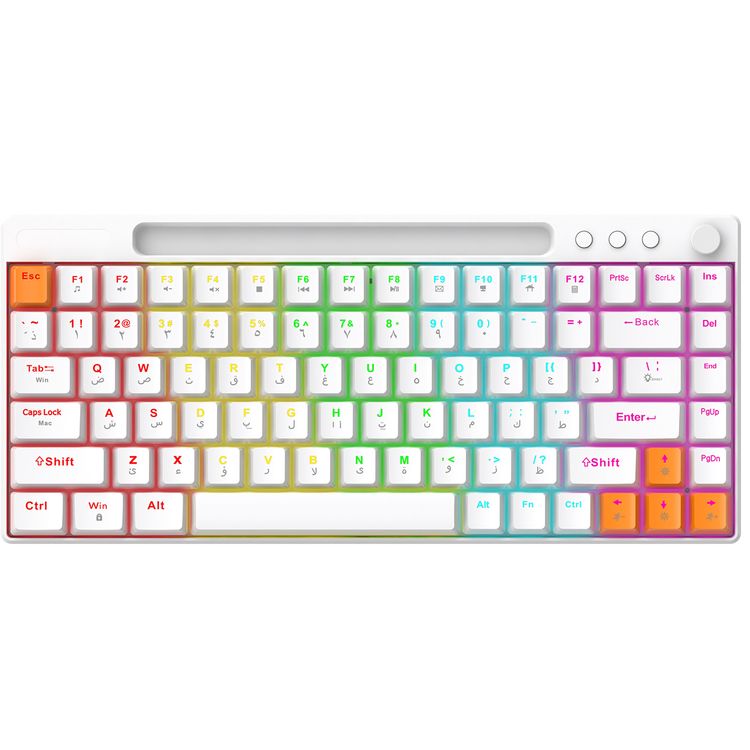 Porodo 84 Keys Mechanical Gaming Keyboard, 23 Blacklight Modes, Smooth Clicks, Arabic Keys, Compatible with Mac & Windows, Volume/Mute Knob - White