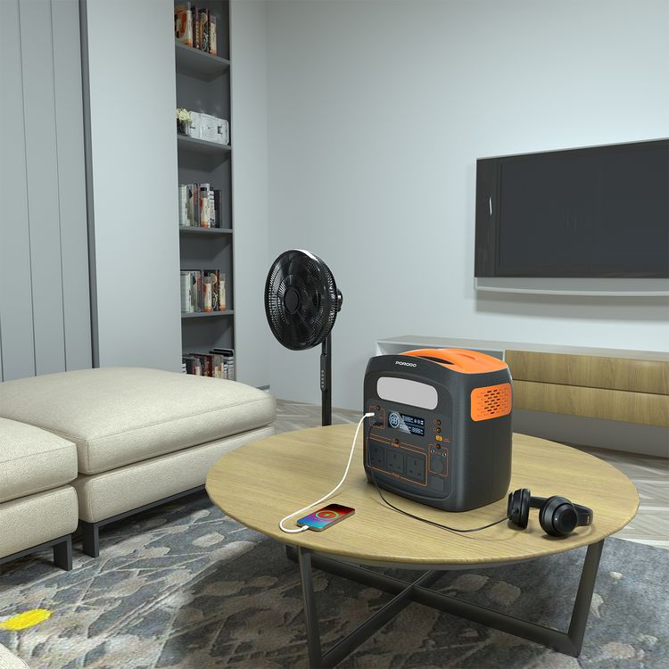 Porodo 1500W Forcebase Portable Power Station with Multi-Mode LED Lighting, PD 100W, Solar Charger, 3× AC Sockets, 1.3 Hours Charging Time, 1102.5Wh Battery Capacity, Multiple Output Ports - Black / Orange