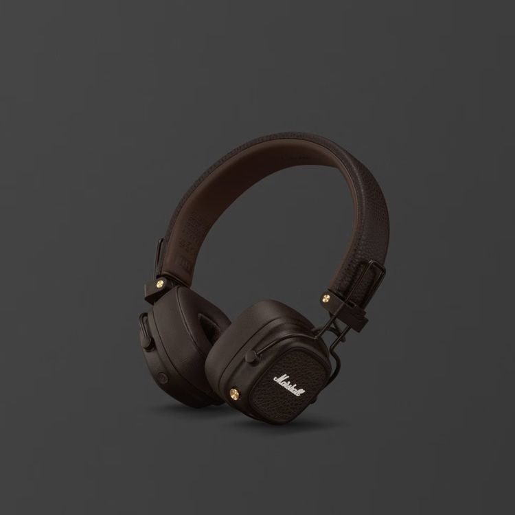 Marshall Major V Wireless On-Ear Headphones with Rugged & Foldable Design, Wireless Charging, 3 Hours Charging Time, Customizable M-Button, Bluetooth Version 5.3, Up to 100 Hours Play Time - Brown