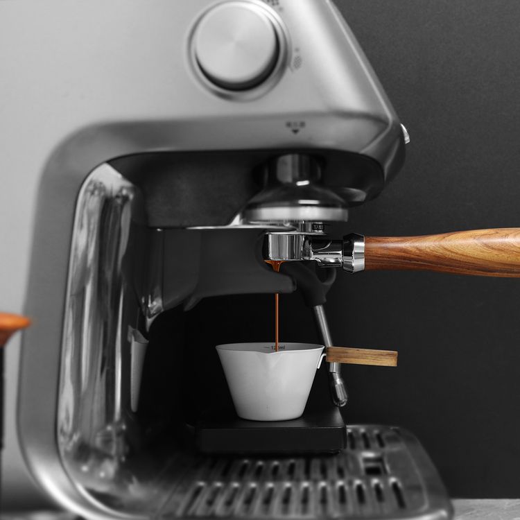 LePresso 51mm Bottomless Portafilter, Stainless Steel, Aluminum Alloy, Wood Material, Compatible with 51mm Coffee Machines, Ergonomic Design - Brown