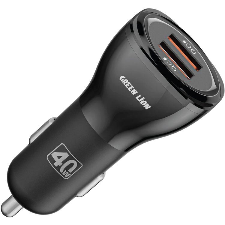 Green Lion Dual QC3.0 Car Charger with USB-A to USB-C Cable, PC Flame Retardant, 40W Power Output Max, Fast Charging, Multiple Protection, Ultra Portable, Compact Design - Black