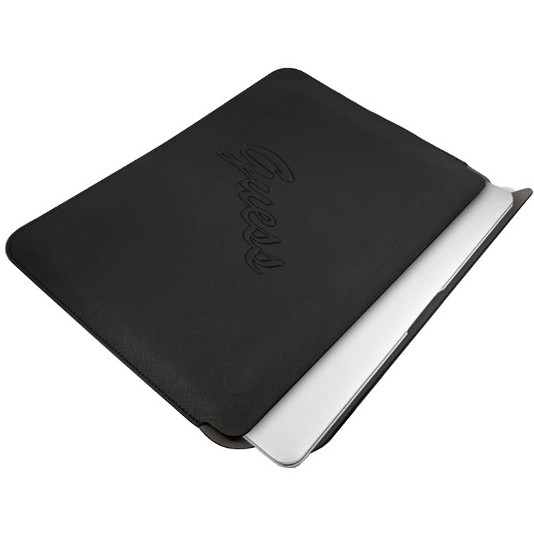 Guess PU Saffiano Script Computer Sleeve 13" with High-Quality Synthetic Leather Material, Water Resistant, Magnetic Closure - Black