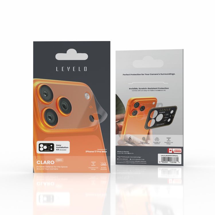 Levelo Claro PET Lens Film with Applicator for iPhone 17 Pro Max,  Fingerprint & Smudge Resistant, Bubble-Free, Easy Installation, Durable PET Material, Precision-Cut Design, Scratch Resistant - Clear