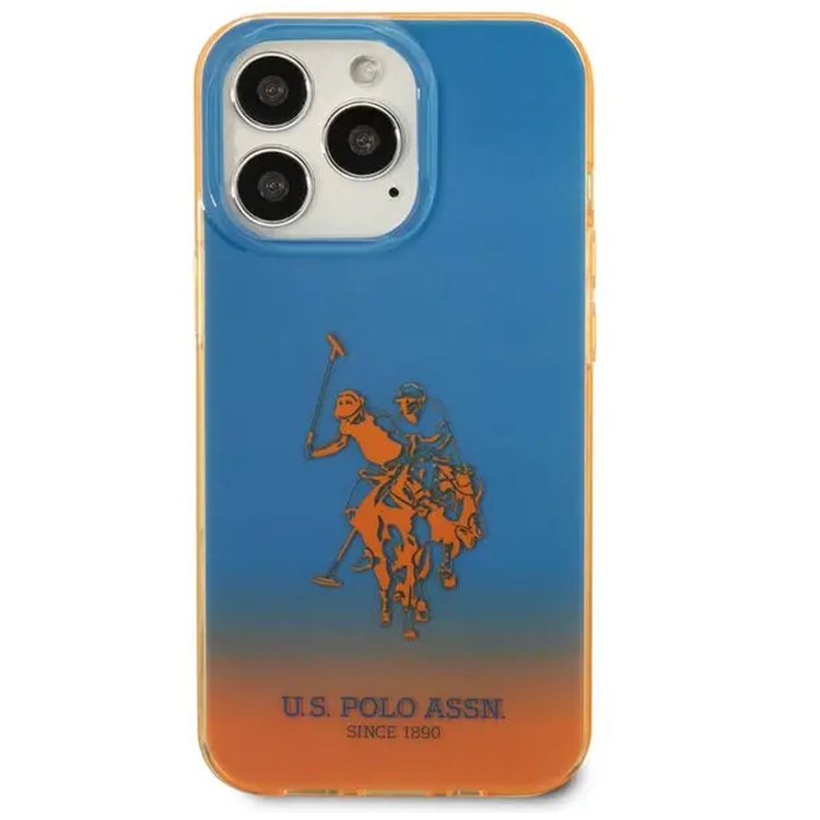 USPA PC / TPU جراب متدرج مع مصد مصبوغ وشعار الحصان متوافق مع iPhone 14 Pro - أزرق / برتقالي