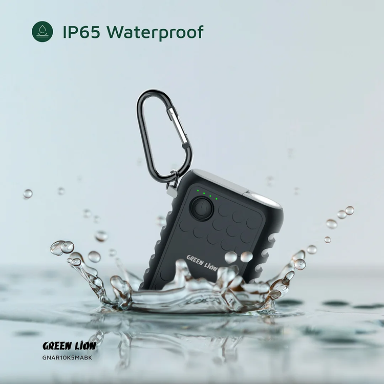 Green Lion Armor Power Bank with 10050mAh Capacity, PD 20W Max Type-C Output, 18W Max USB-A Output, 1W LED Power, 130 lm Brightness Flashlight - Black