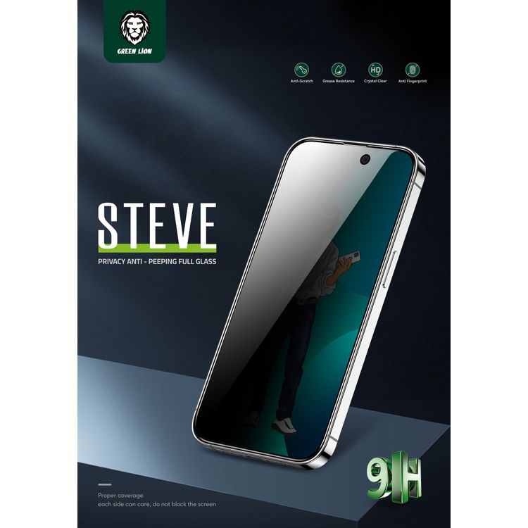 Green Lion 9H Steve Privacy Screen Protector for iPhone 13/13 PRO/14 (6.1"), Anti Scratch, Anti Fingerprint, Highly Responsive - Black