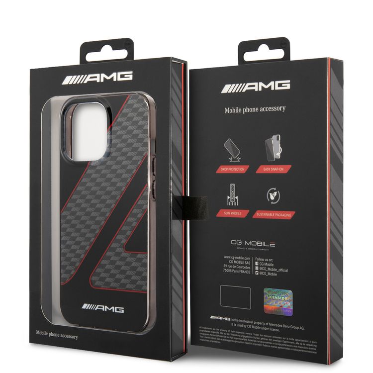 AMG Double Layer Checkered Flag Pattern Transparent Hard Case Compatible with iPhone 13 Pro - Red