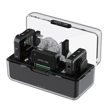 ميكروفون لاسلكي احترافي من Green Lion GLM، التقاط 360 درجة، صغير الحجم وقابل للحمل، مع خاصية إلغاء الضوضاء البيئية - أسود