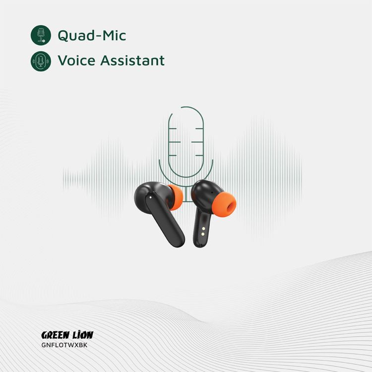 Green Lion Florence True Wireless Earbuds with Touch Control, Low Latency Mode, Voice Assistant, Quad -Mic with ENC Technology, Gaming Mode, Up to 6 Hours Play Time, 100 Hours Standby Time, Type-C Charging Port, Above 10m Transmission Range - Black