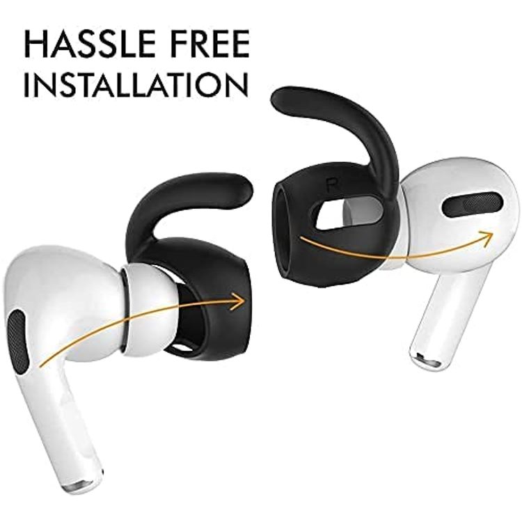 AhaStyle 3 Pairs Silicone Earbuds Covers for Apple AirPods Pro 1 Storage Hook Pouch, Anti-Lost & Anti-Slip Ear Tips for EarPods Accessories Black