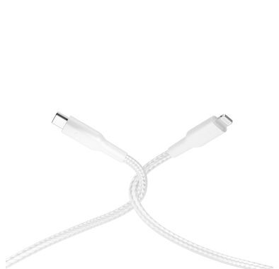 Powerology Braided USB-C to Lightning Cable with 60W Power Delivery, 2m Cable Length, Fast Data Transfer & Fast Charge, Universal Compatibility - White