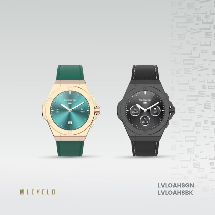Levelo Oak Automatique Hybrid Smart Watch, Amoled Display, IP68 Water Resistant, Health Monitoring - Green 