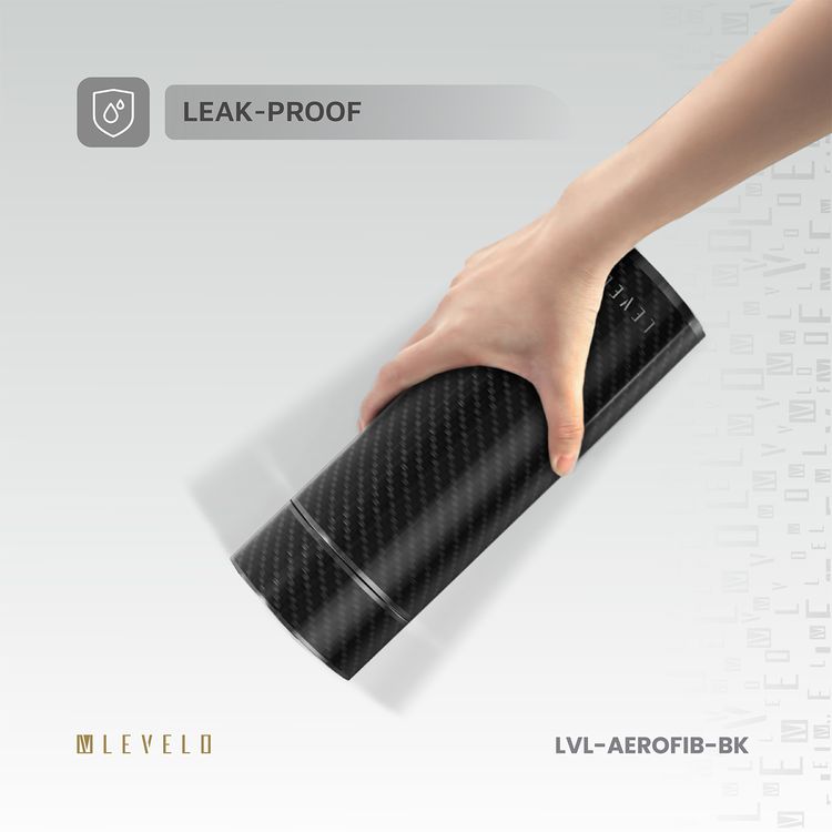 Levelo AeroFiber 350mL Carbon Fiber Bottle, Dual 100°C Heat Resistant, BPA-Free, Leak-Proof, 8-Hour Temperature Stability, Scratch-Resistant Carbon Fiber, Odor-Free - Black