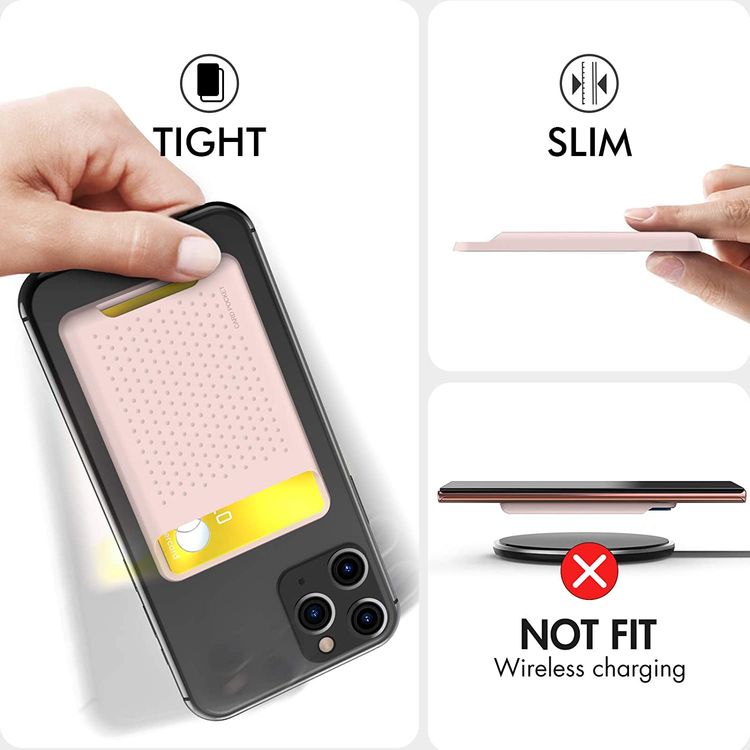 AhaStyle Silicone Card Holder for Smartphone, Phone Back Slot Silicone Wallet Pouch Card ID & Credit Card, Strong Adhesive, Slim Card Holder with iPhone/Android/Samsung Galaxy Pink