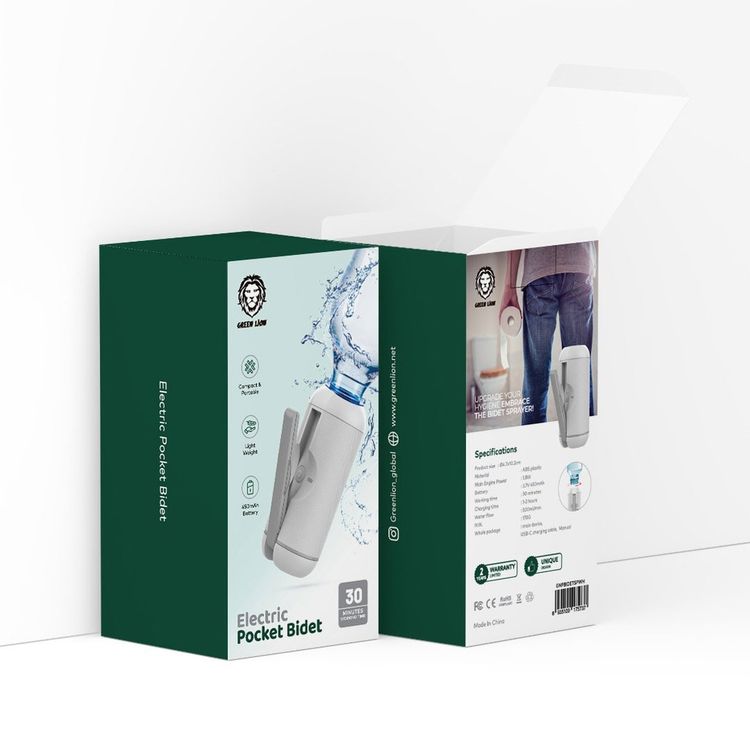Green Lion Electric Pocket Bidet, Lightweight, Compact & Portable, 450mAh Battery Capacity, 30 Minutes Working Time, ABS Plastic Material - White