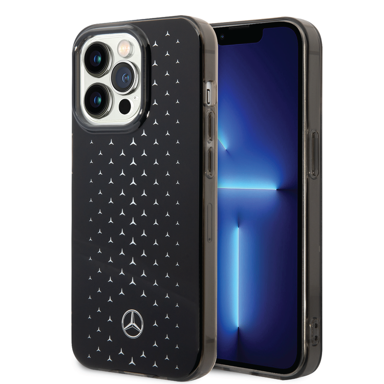 Mercedes-Benz Double Layer PC/TPU Case with Large Star Pattern iPhone 14 Pro Compatibility - Silver
