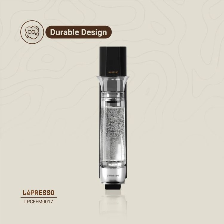 LePresso Carbonator Instant Sparkling Water with Efficient Carbonator, Pressure Release Safety Valves, Stand-Alone Operation, Gas Fills From Bottom, Portable & Compact, Patented & Durable Design - Black