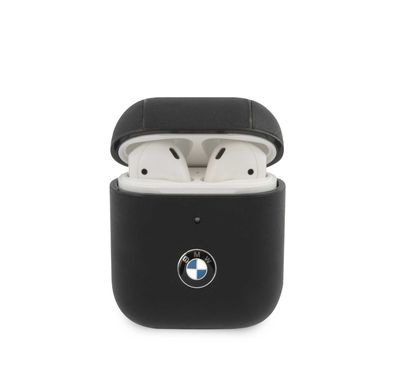 CG Mobile Genuine Leather Case for AirPods 1 & 2, BMW Signature Collection, Black Metal Logo, Dustproof, Scratchproof - Black