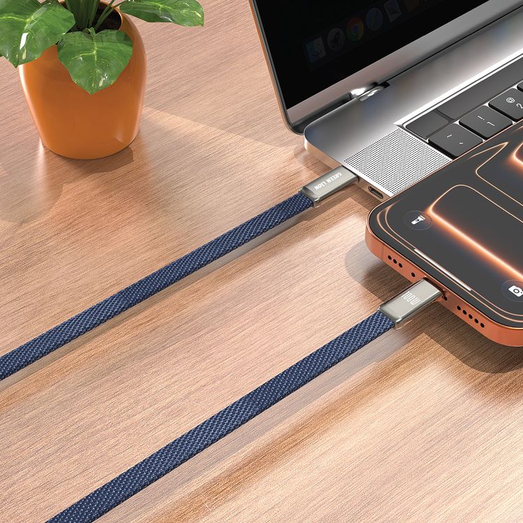 Green Lion Ultra-Thin Braided USB-C to USB-C Cable with 10000 Bends Life Span, Compatible with Laptop, 1m Cable length, Zinc Alloy Shell Connector, Flat-Braided Cable, Charge & Sync, 480Mbps Data Transfer Speed, 100W 20V/5A Cable Current, E-Marker Smart Chip - Blue
