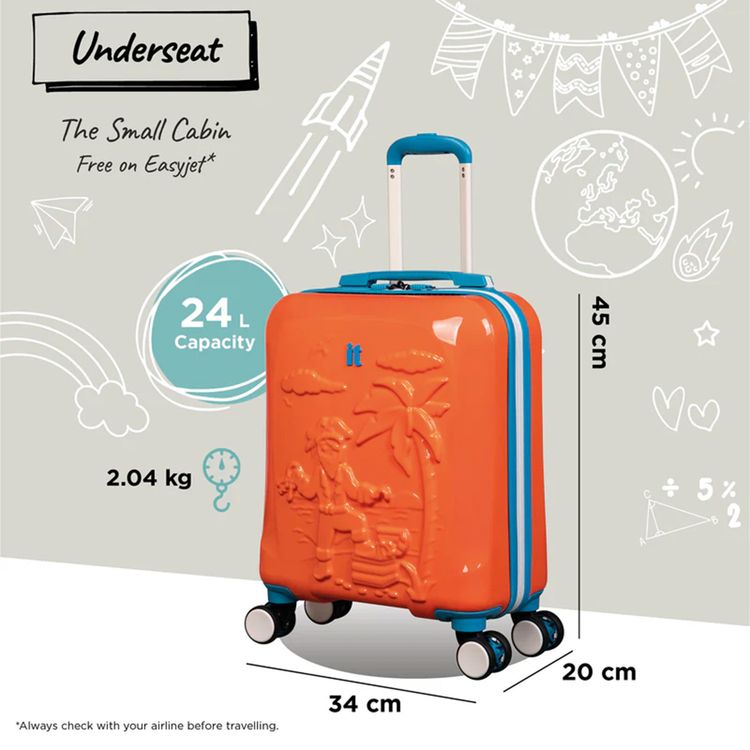 it Luggage Kids Model Treasure Trove Luggage, 24L Capacity, Underseat Size, Hard Outer Shell, Durable ABS with Polycarbonate Outer Material, 8-Wheel Spinner System, Telescopic Trolley Handle - Turmeric
