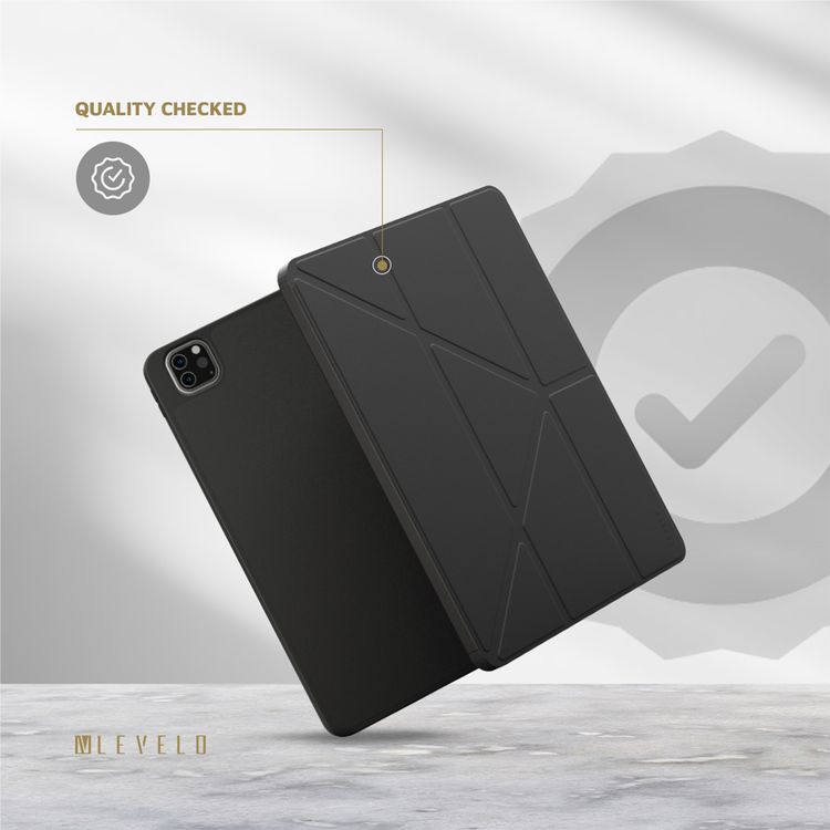 Levelo Elegante Hybrid Leather Case for iPad Pro 4th to 6th Generation, Vertical Orientation & Horizontal Positioning, Shock Absorbent Bumper Case, 360° Protection, Easy Snap-On, Accurate Cut-Outs - Black