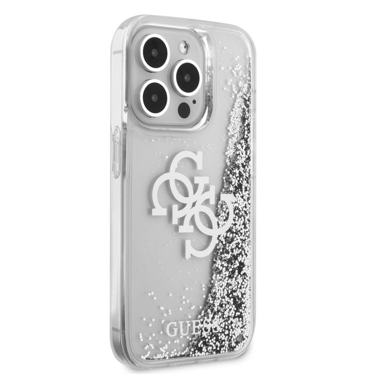 Guess Liquid Glitter Case with 4G Electroplated Logo - Silver - iPhone 15 Pro