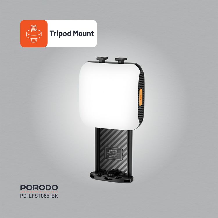 Porodo Lifestyle Clip-On Fill Light with 3 Color Temperatures, 1000mAh Battery Capacity, Up to 24 Hours Working Time, 3 RGB Lights, Wide Compatibility, 4W Power - Black