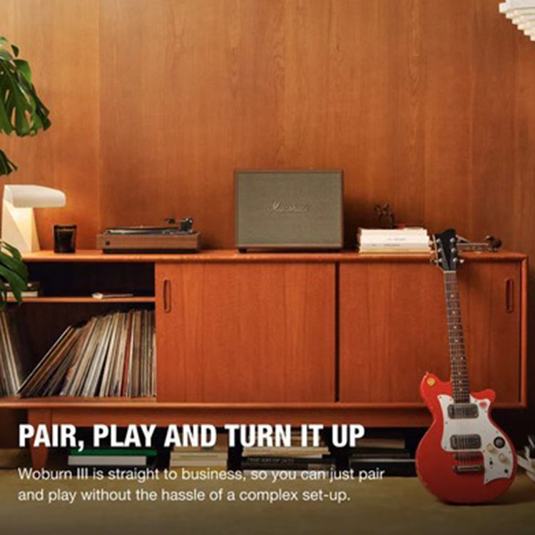 Marshall Woburn III Wireless Bluetooth Stereo Speaker, 10m Bluetooth Range, Bluetooth Version 5.2, Iconic Marshall Styling, High-quality Materials, Dynamic Loudness - Brown