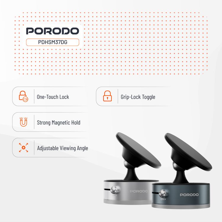 حامل هاتف ماج سيف متعدد الأسطح من بورودو مع قفل قبضة، مصنوع من مادة ABS وPC وسبائك الألومنيوم، نوع المغناطيس N52، سعة امتصاص 1.5 كجم، زاوية رؤية قابلة للتعديل - رمادي غامق