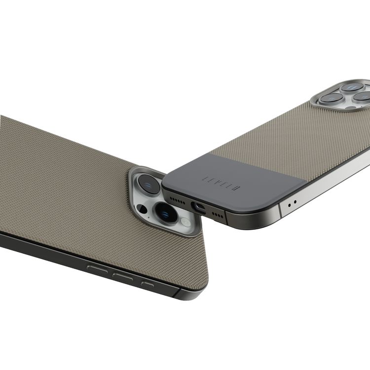 Levelo Cuir Two Tone Leather Case For iPhone 16 Pro, Durable, Compact Design, MagSafe Compatible, Hybrid Case, Impact-Resistant Corners , Aluminum Bumper Finish, High Quality Material - Gray