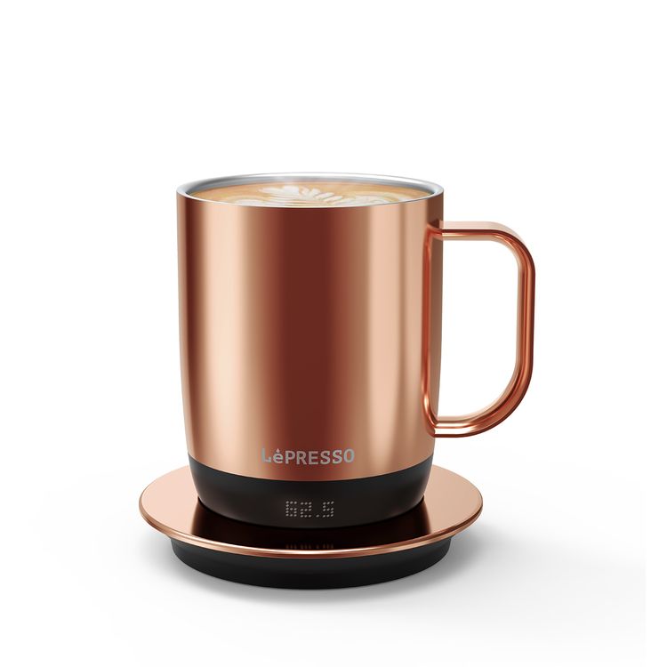 LePresso AURELIO Ceramic Mug with Temperature Control Base,  IPX7 Waterproof Grade, Type-C Charging Port, Stainless Steel 304 + PC + Ceramic Material, 300mL Capacity - Rose Gold