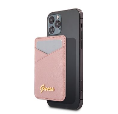 CG MOBILE Guess Saffiano Script Wallet Cardslot with Magsafe for iPhone 12 Pro Max, 12/12 Pro, 12 Mini, Magnetic Wallet Card Holder, Phone Back Slot Wallet Card Case Officially Licensed Pink