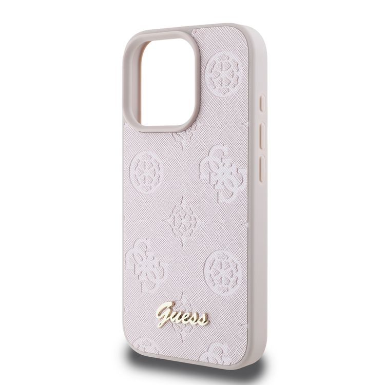 جراب Guess Peony الصلب لهاتف iPhone 16 Pro بتصميم نحيف وخفيف الوزن، ومواد متينة للغاية، وقبضة مريحة، وحماية من السقوط - وردي