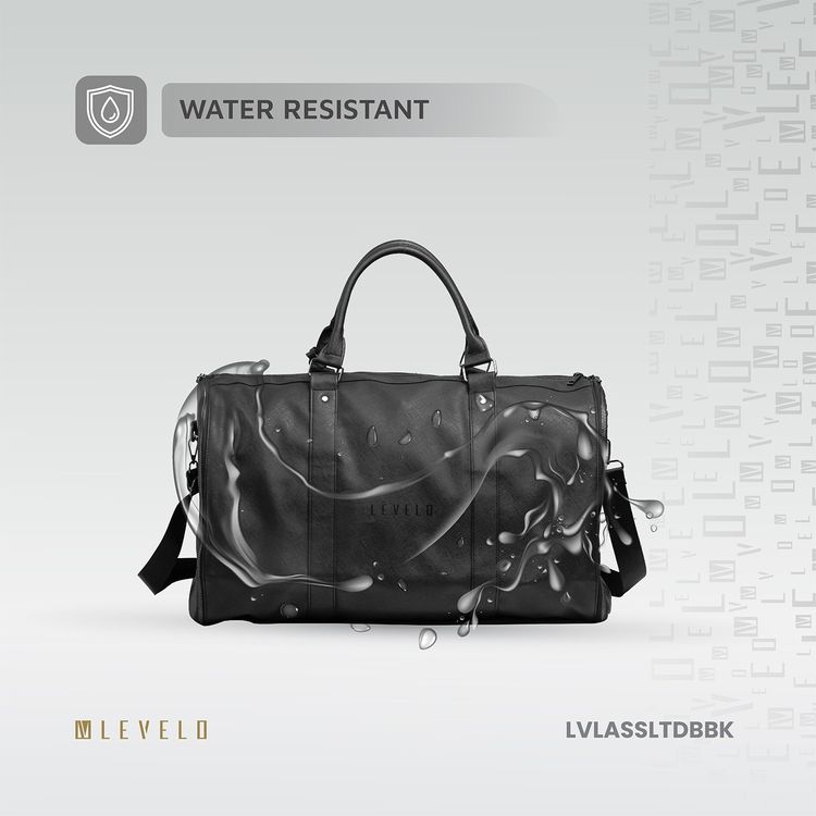 Levelo Allinstyle Saffiano Leather Travel Duffle Bag, 40L Spacious Interior, Comfortable Portability, Water Resistant, Exquisite Safeguarding - Black