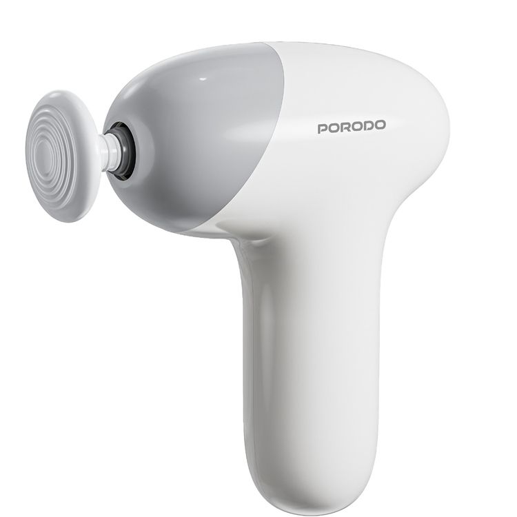 Porodo Lifestyle Cordless Mini Massager with 4 Interchangeable Heads, 5 Speed Levels, 4 Hours Working Time, Adjustable Massage Intensity, Fast Charge, 30W Rated Power, 1300mAh Battery, Safety Auto Shut-Off - Beige