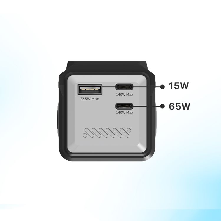 Powerology 27000mAh Smart Display Power Bank with 140W Power Delivery, USB-A & Dual USB-C Ports, 30cm 60W USB-C to USB-C Cable, Simultaneous Charging, Laptop Charging, Built-in Safeguards - Black